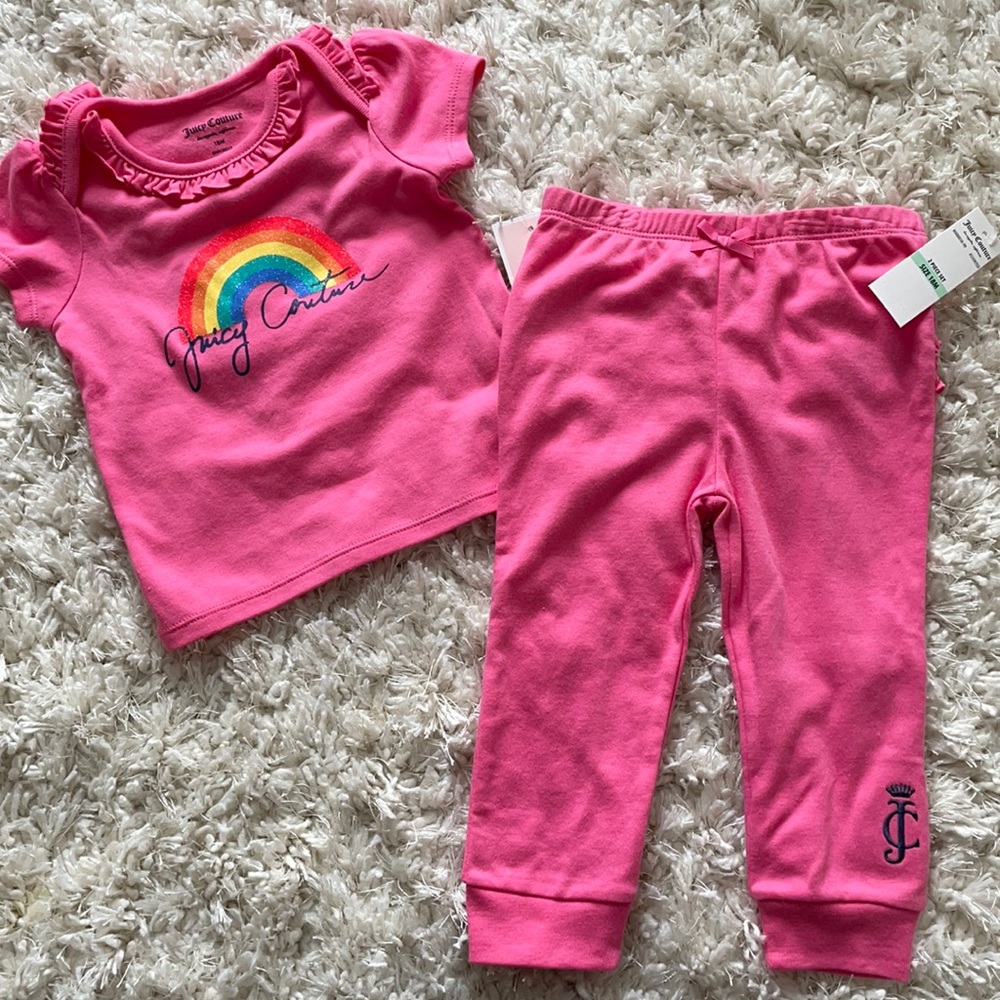 NWT Baby Girls Juicy Couture 2 piece Sparkly pink rainbow outfit